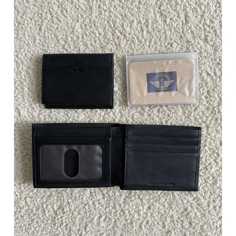 Dockers Men’s Pocketmate Full Grain Leather L-Fold Wallet Black-New With Box
